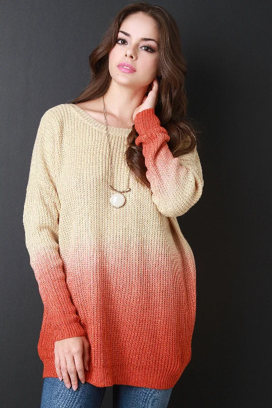 Special Promotion Ombre V-Back Knitted Sweater
