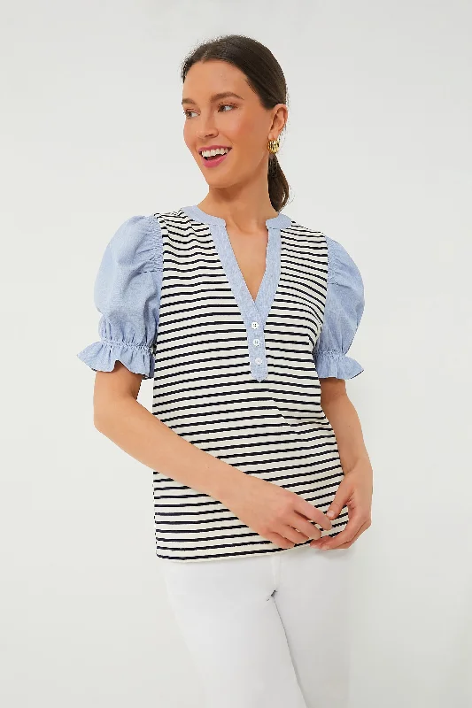 Crazy Deal Navy Stripe Livia Puff Sleeve Top