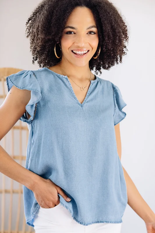 Customer Appreciation Sale Here You Go Blue Chambray Top