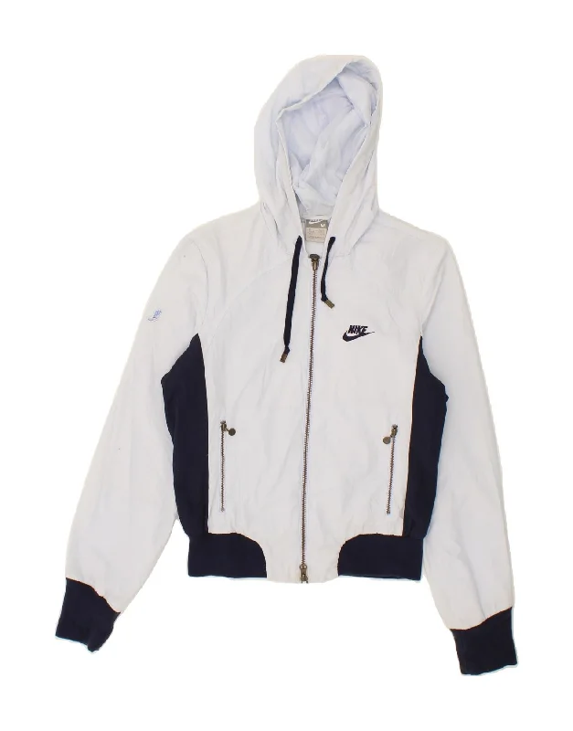 Unmissable Sale NIKE Womens Hooded Rain Jacket UK 10/12 Medium Blue Colourblock Polyester