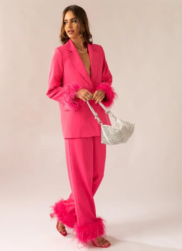 Weekend Shopping Bliss Shake It Off Feather Pants - Magenta