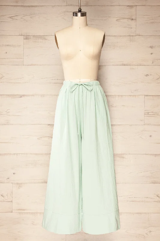 Clearance Sale Elne Mint | Wide-Leg Cotton Pants w/ Pockets