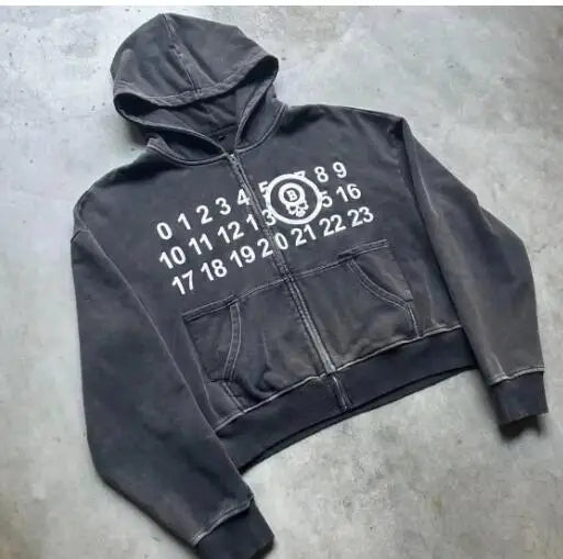 Get It Before It’s Gone Gothic Hip Hop Oversized Loose Y2K Zip Casual Black Patchwork Pullover Hoody