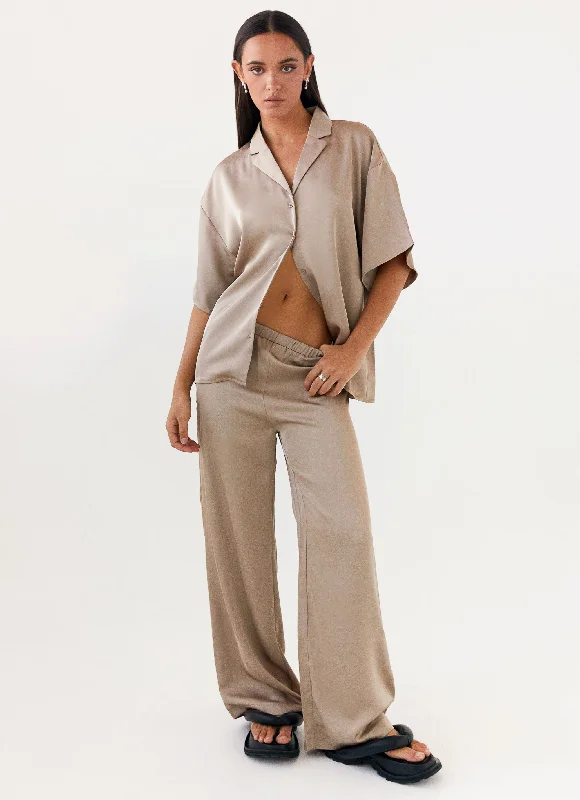 Weekend Special Palm Cove Satin Pants - Mushroom