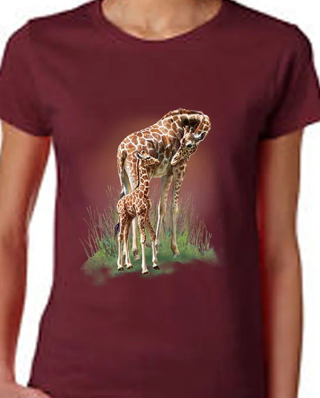 Act Now Women's Mother and Baby Giraffe T-Shirt