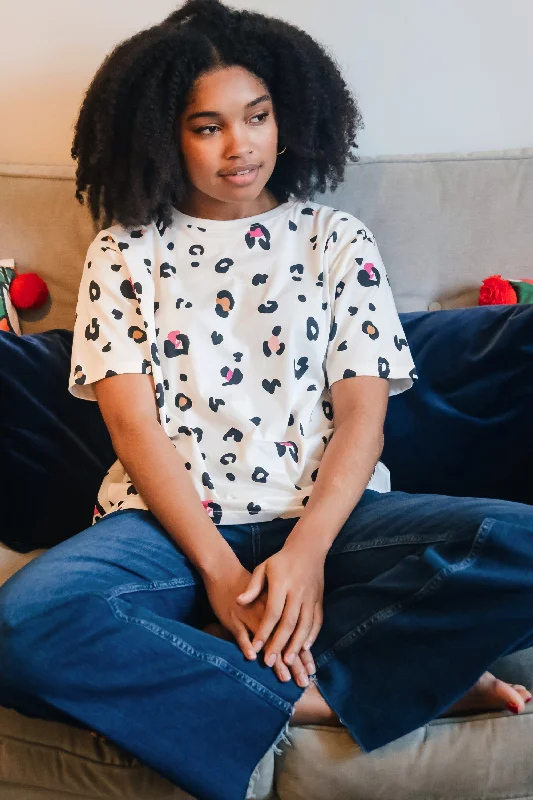 Limited Time Discount Kinsley Relaxed T-shirt - Off White, Colour Pop Leopard