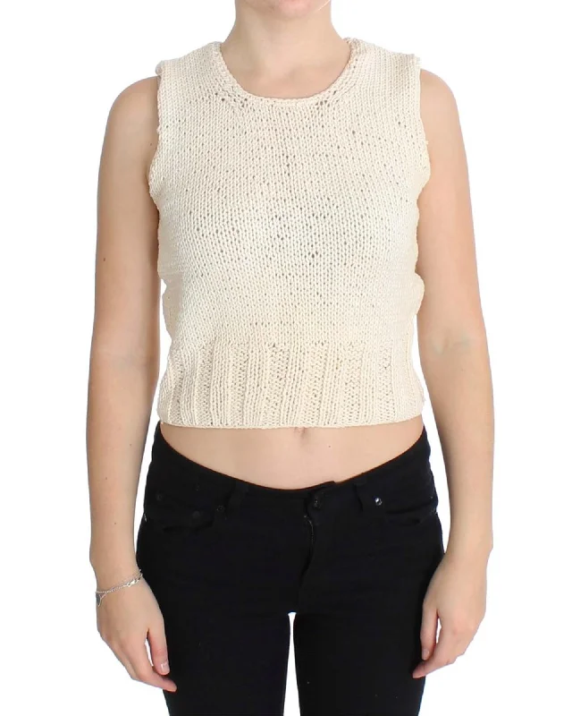 Value Deals PINK MEMORIES Beige Knitted Cotton Blend Vest Sweater One Size Women