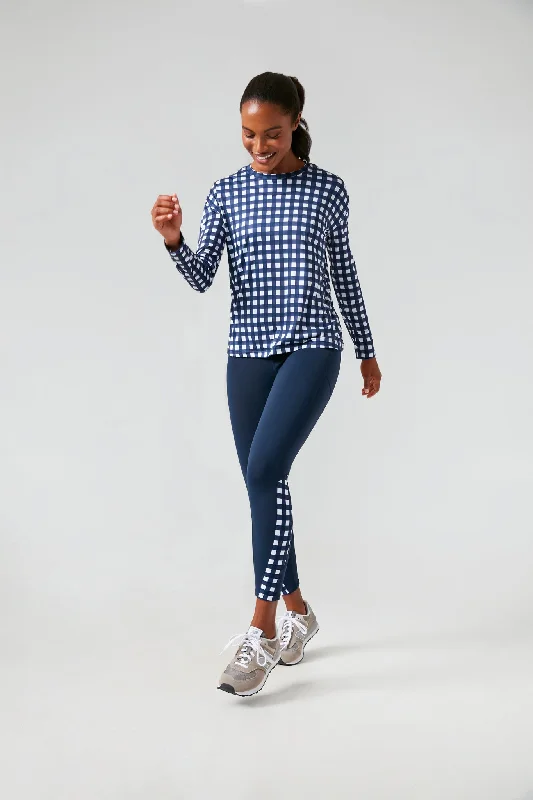 Overstock Navy Trellis Gingham Long Sleeve Ryan Boyfriend Tee