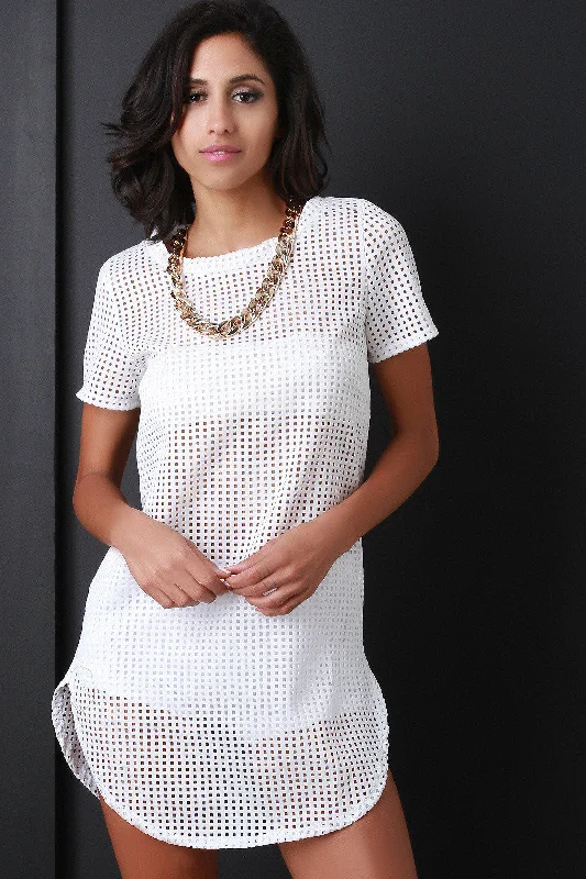Grand Opening Sale Perforated Chain Necklace Tunic Top