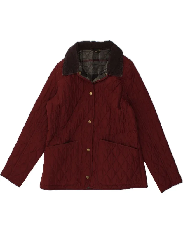 Midnight Sale BARBOUR Womens Quilted Jacket UK 14 Large Red Polyester