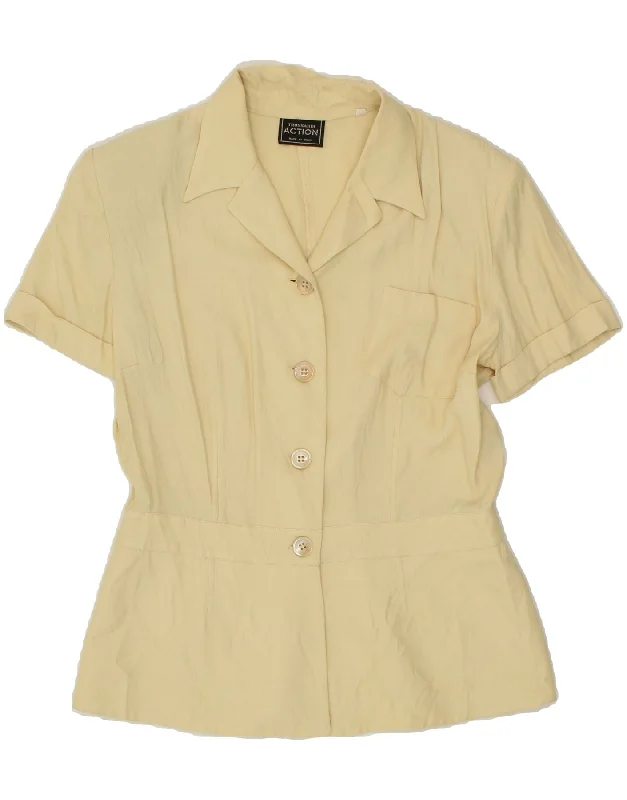 Super Deal TRUSSARDI Womens Short Sleeve 4 Button Blazer Jacket IT 44 Medium Beige