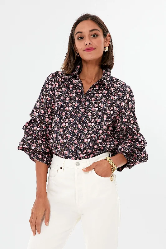 Midnight Madness Ruffle Sleeve Button Down Noah Blouse