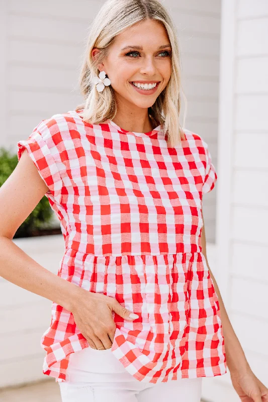 Price Rollback On Your Way Red Gingham Top
