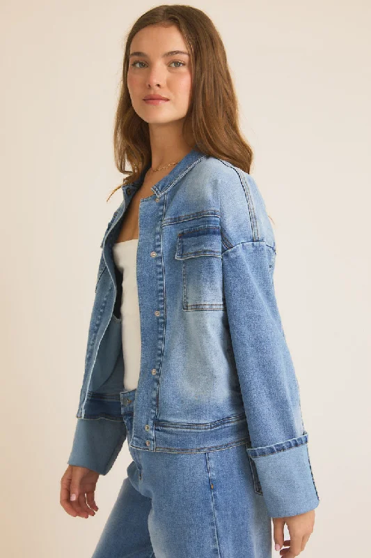 Weekend Offers That Shine Cuffed Sleeve Denim Twill Jacket