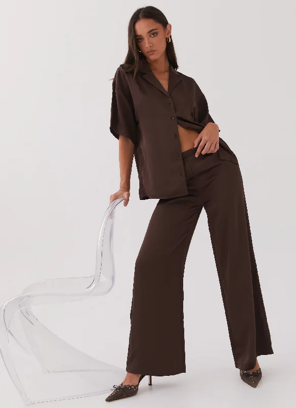 Deal Mania Palm Cove Satin Pants - Chocolate