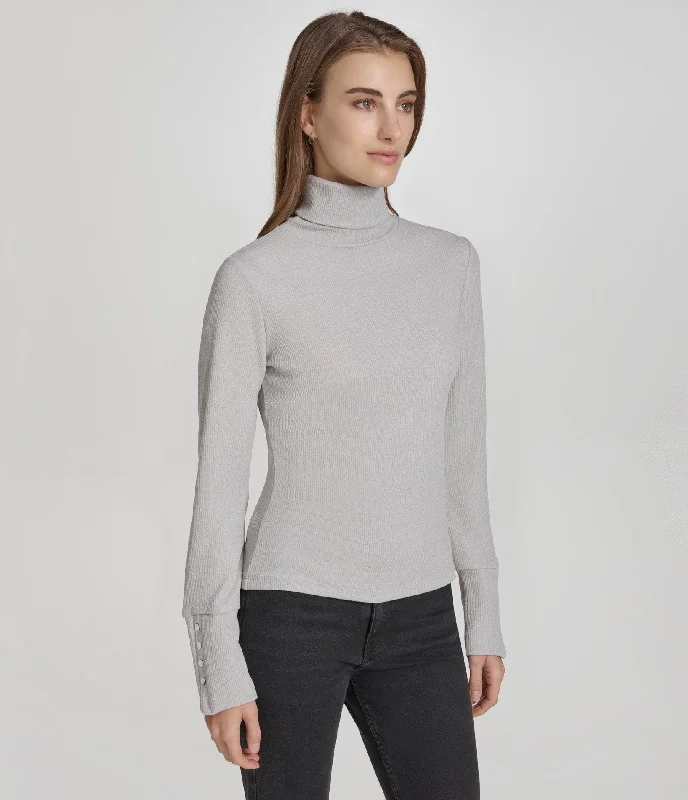 Closeout Sweater Knit Turtleneck with Faux Snaps
