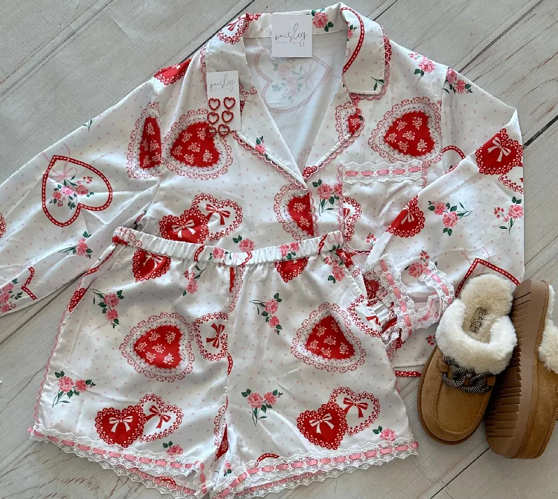 Steal Deal Satin Pink Scalloped Pajama Set