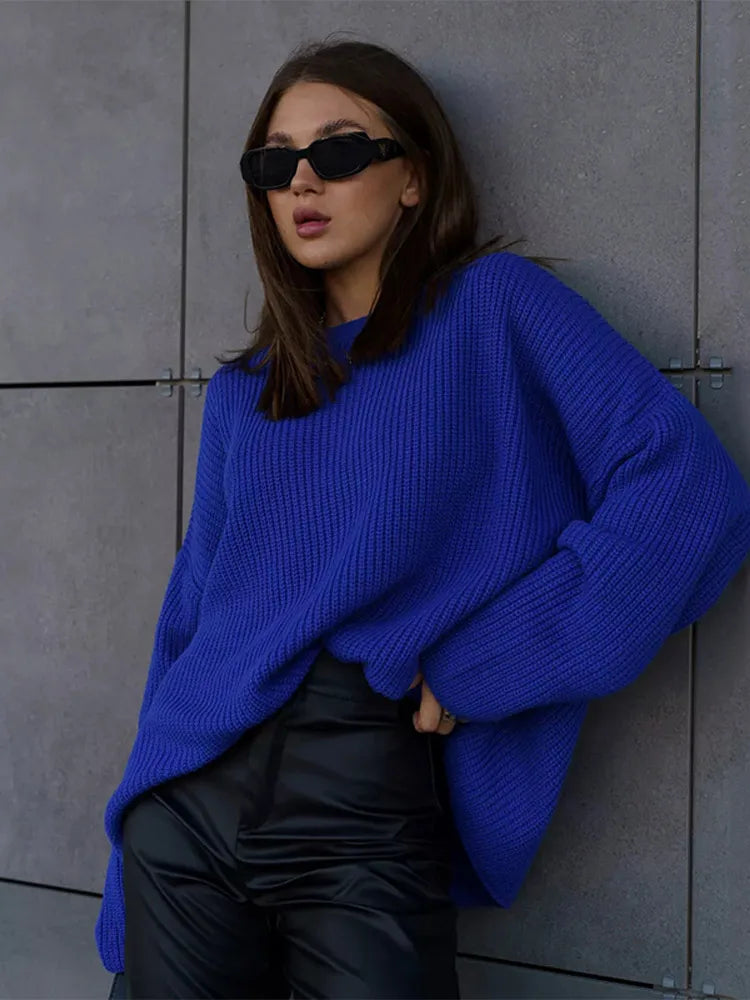 Amazing Value Women New Casual Solid Loose Fashion O-neck Long Sleeve Knitting Pullover 2024 Sweater