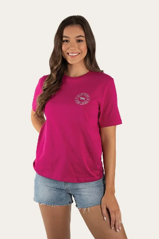 Weekend Savings Sensation Signature Bull Womens Loose Fit T-Shirt - Magenta/Silver