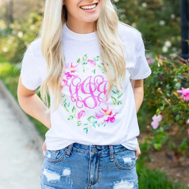 Great Bargains Monogrammed 'Spring Flowers' Basic T-Shirt