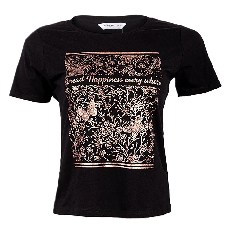 Deal Alert REDTAG Black Graphic Print T-Shirt