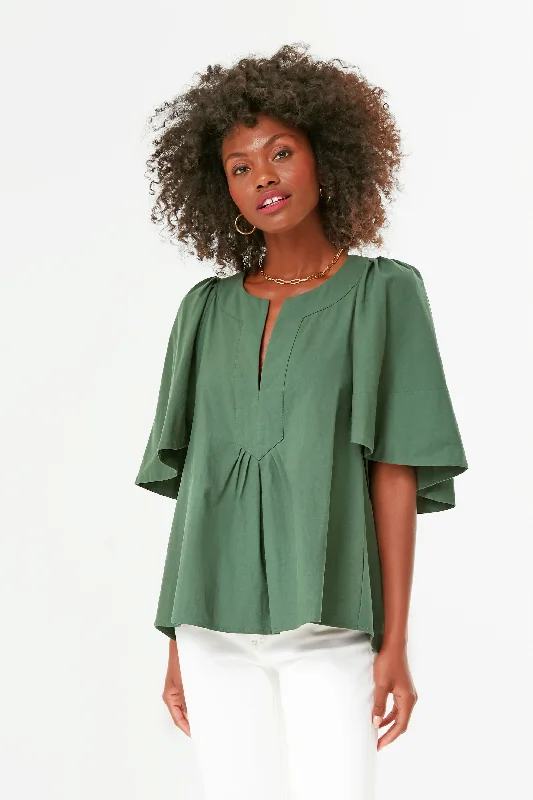Steals and Deals Forest Green Finley Flutter Sleeve Top
