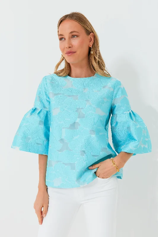 Weekend Discounts to Celebrate Cyan Fil Coupe Harper Bell Sleeve Blouse