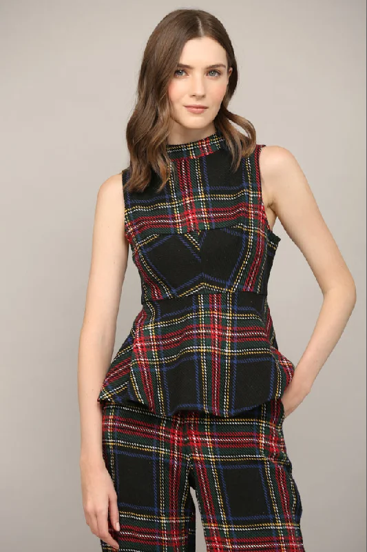 Markdowns Tartan Plaid Peplum Top