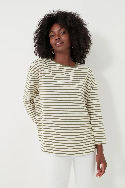 Hurry Up Olive Striped Knit Popover