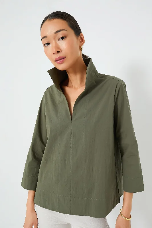 Pay Less Olive Green Sullivan Stand Collar Blouse