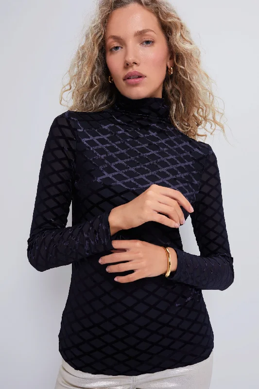 Stock Up and Save Black Velvet Burnout Mally Turtleneck