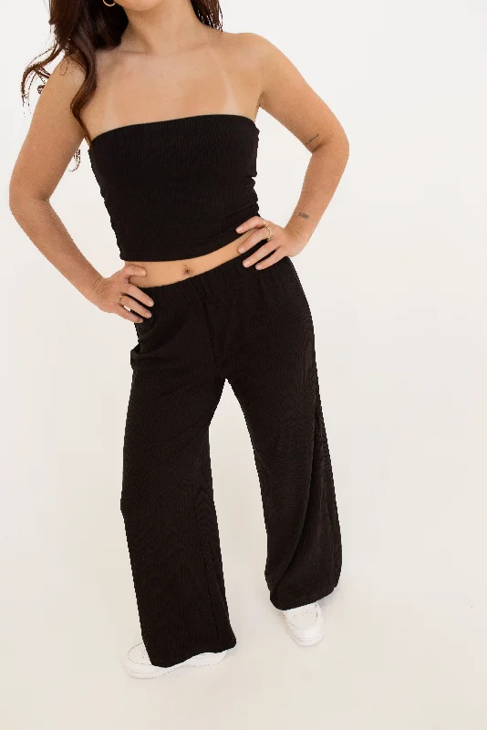 Big Savings Lucille Black | Ribbed Wide Leg Pants