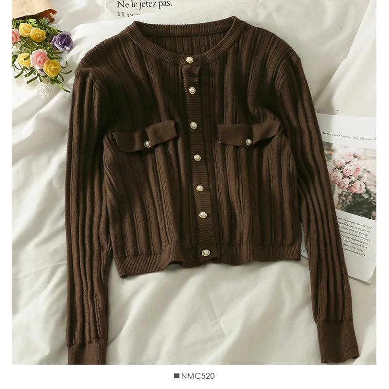 Steals and Deals Blouse women's autumn round neck long sleeve button knit  1773