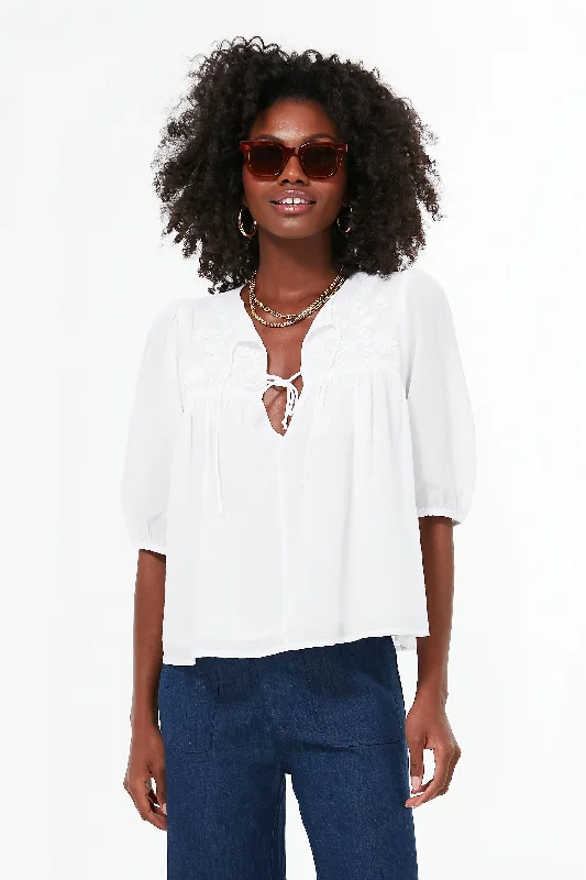 Exclusive Deal White Embroidered Puff Isla Top