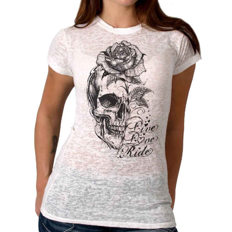 Limited Offer Hot Leathers Ladies Burnout Stem Skull T-Shirt GLC1583