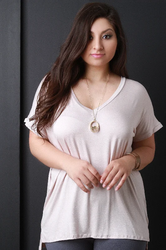 Big Discounts Oversized V-Neck High-Low Tee