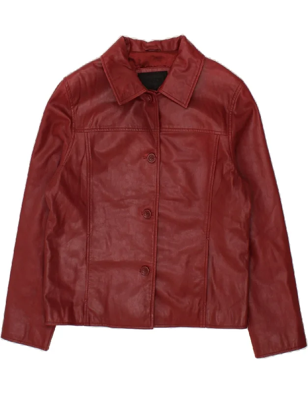 Time-Sensitive HIRSCH Womens Leather Jacket EU 40 Medium Maroon Leather