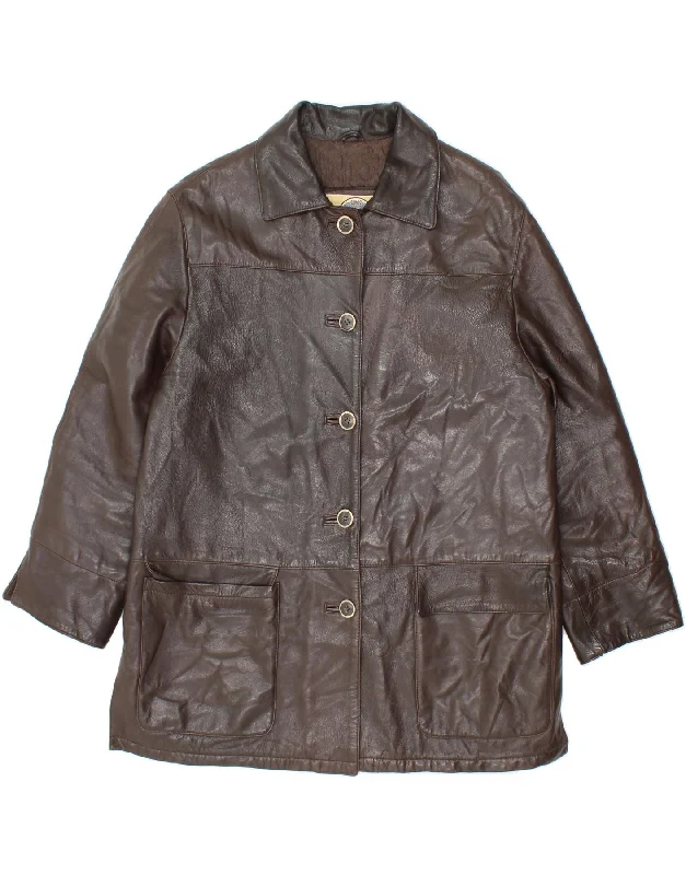 Weekend Discounts to Grab VINTAGE Womens Leather Coat IT 44 Medium Brown Viscose