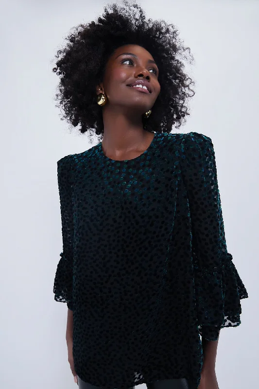 Don't Wait Black Flock Dot Velvet Luciela Blouse