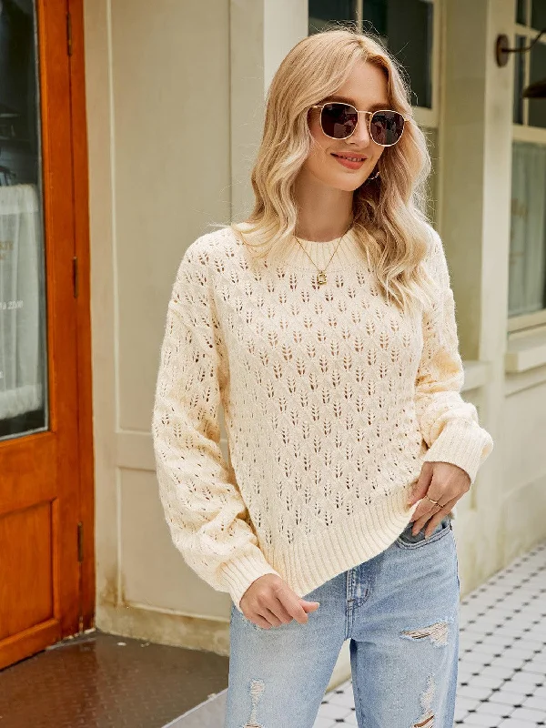 Savings Bonanza Openwork Round Neck Sweater