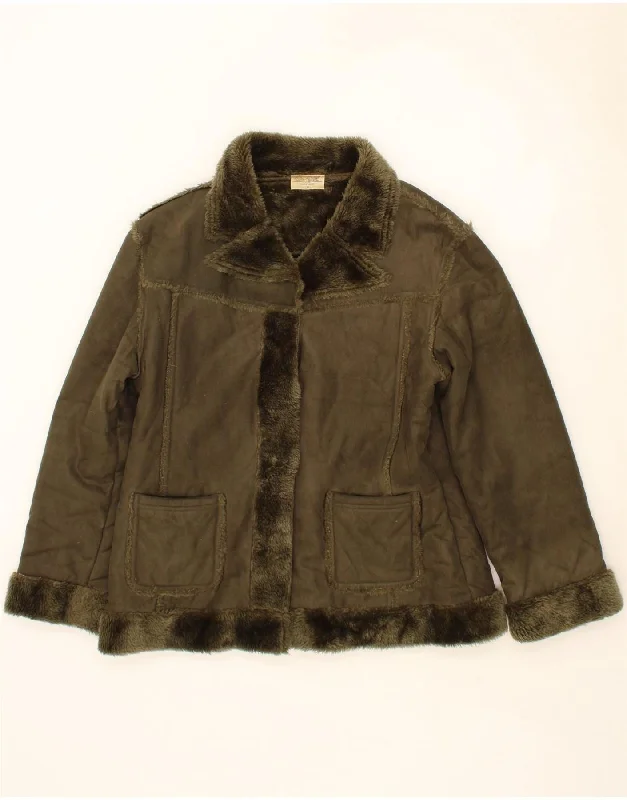 Price Cut VINTAGE Womens Sherpa Jacket UK 18 XL Khaki