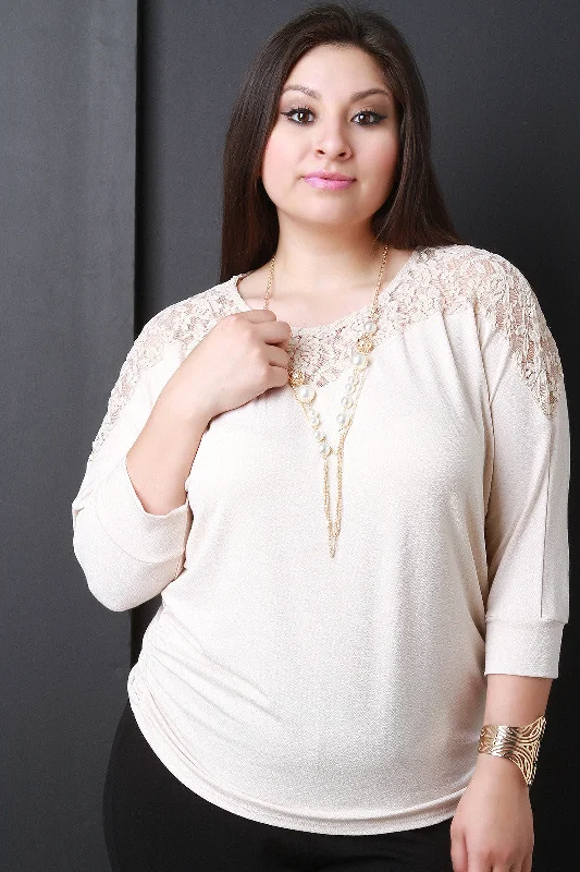 Weekend Specials to Celebrate Lace Yoke Dolman Sleeve Necklace Top