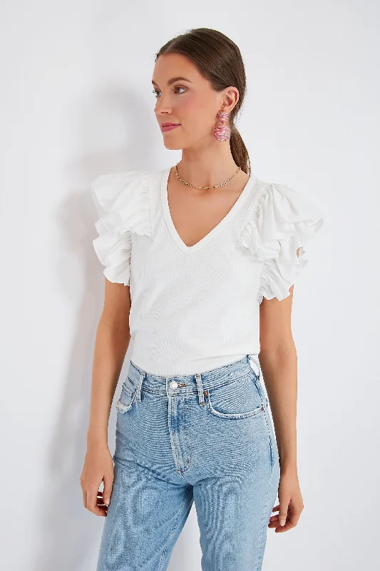 Weekend Bargains Galore White Tory Flutter Sleeve Top