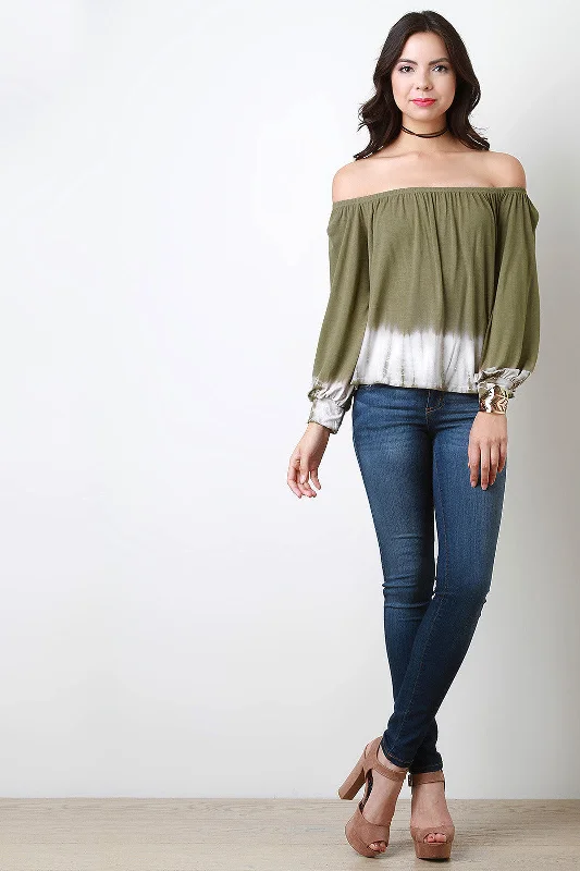 Customer Appreciation Sale Off The Shoulder Tie Dye Hem Top