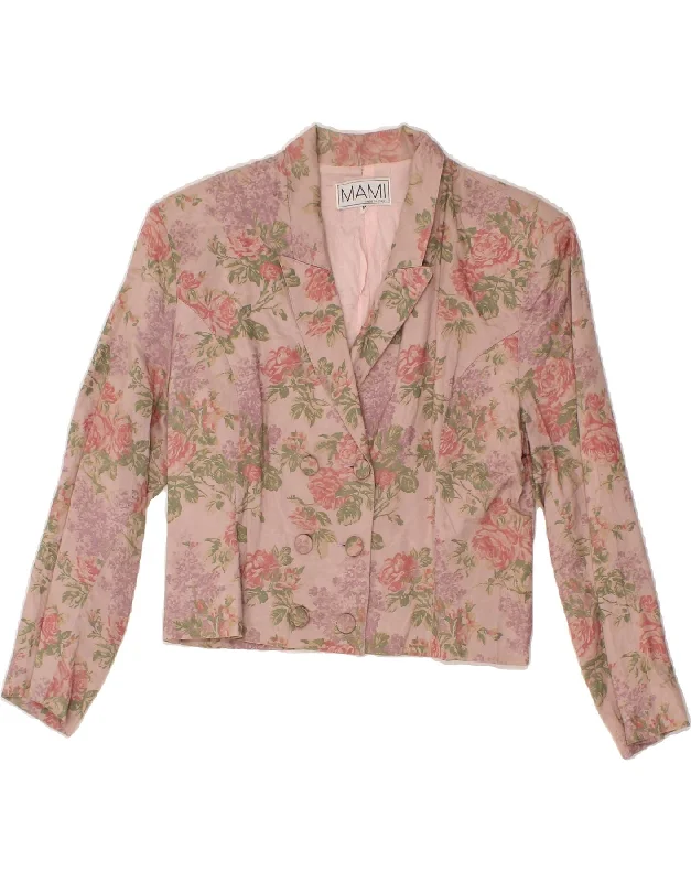 Midnight Madness VINTAGE Womens Double Breasted Blazer Jacket UK 14 Medium Pink Floral