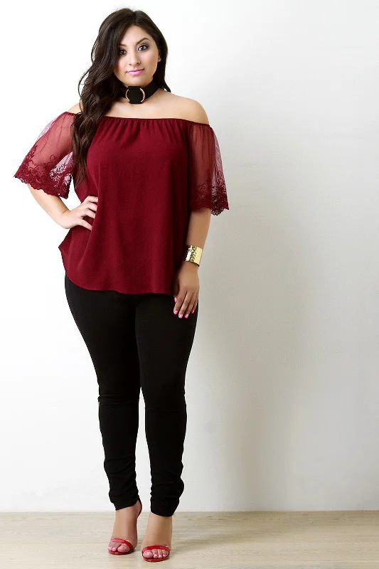 Make Your Weekend Count with Savings Off The Shoulder Mesh Crochet Sleeve Top