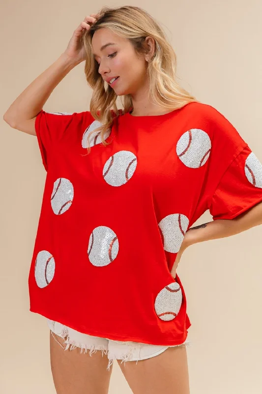 Exclusive Savings BiBi Sequin Baseball Drop Shoulder Short Sleeve T-Shirt