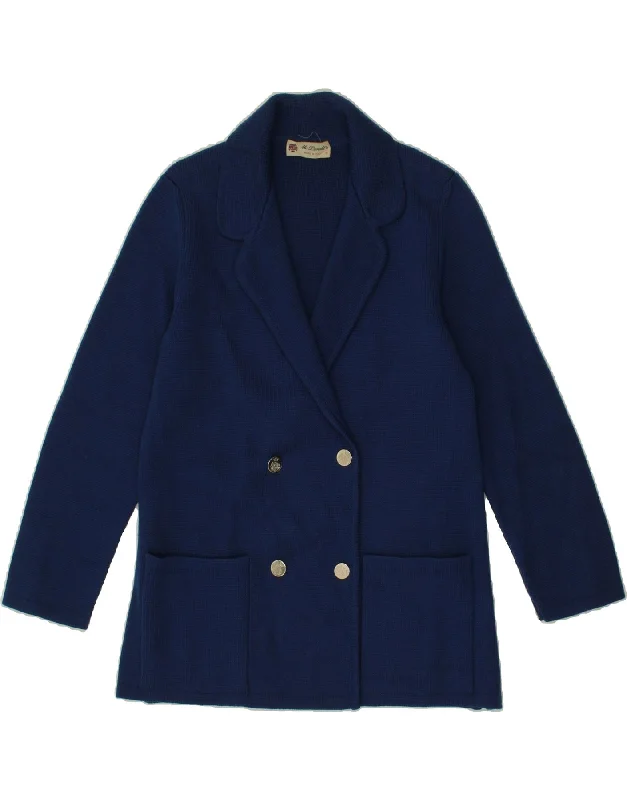Overstock VINTAGE Womens Double Breasted Blazer Jacket UK 10 Small Blue Wool