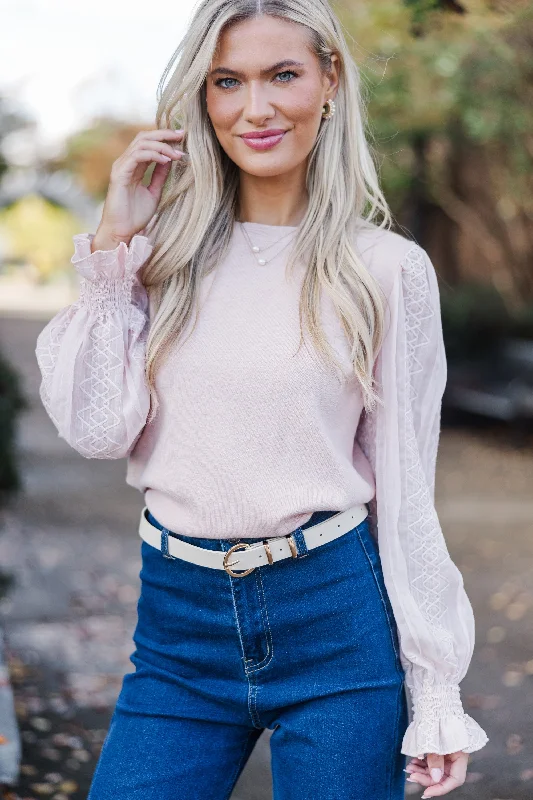 Shop and Save All So Feminine Blush Pink Lace Sweater