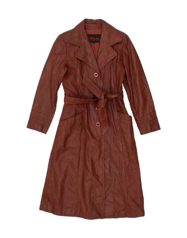 Unmissable Offer WILSON Womens Leather Coat UK 12 Medium Brown Leather